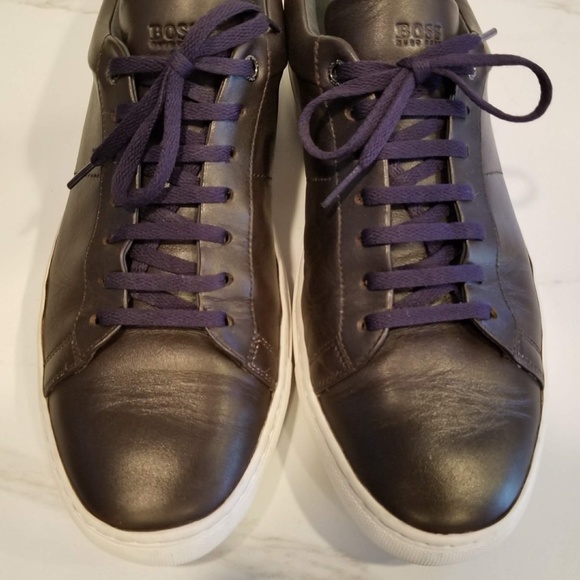 Hugo Boss Parkour Leather Fashion Sneakers Dark Brown Mens Casual Shoes Low Tops - Picture 7 of 12